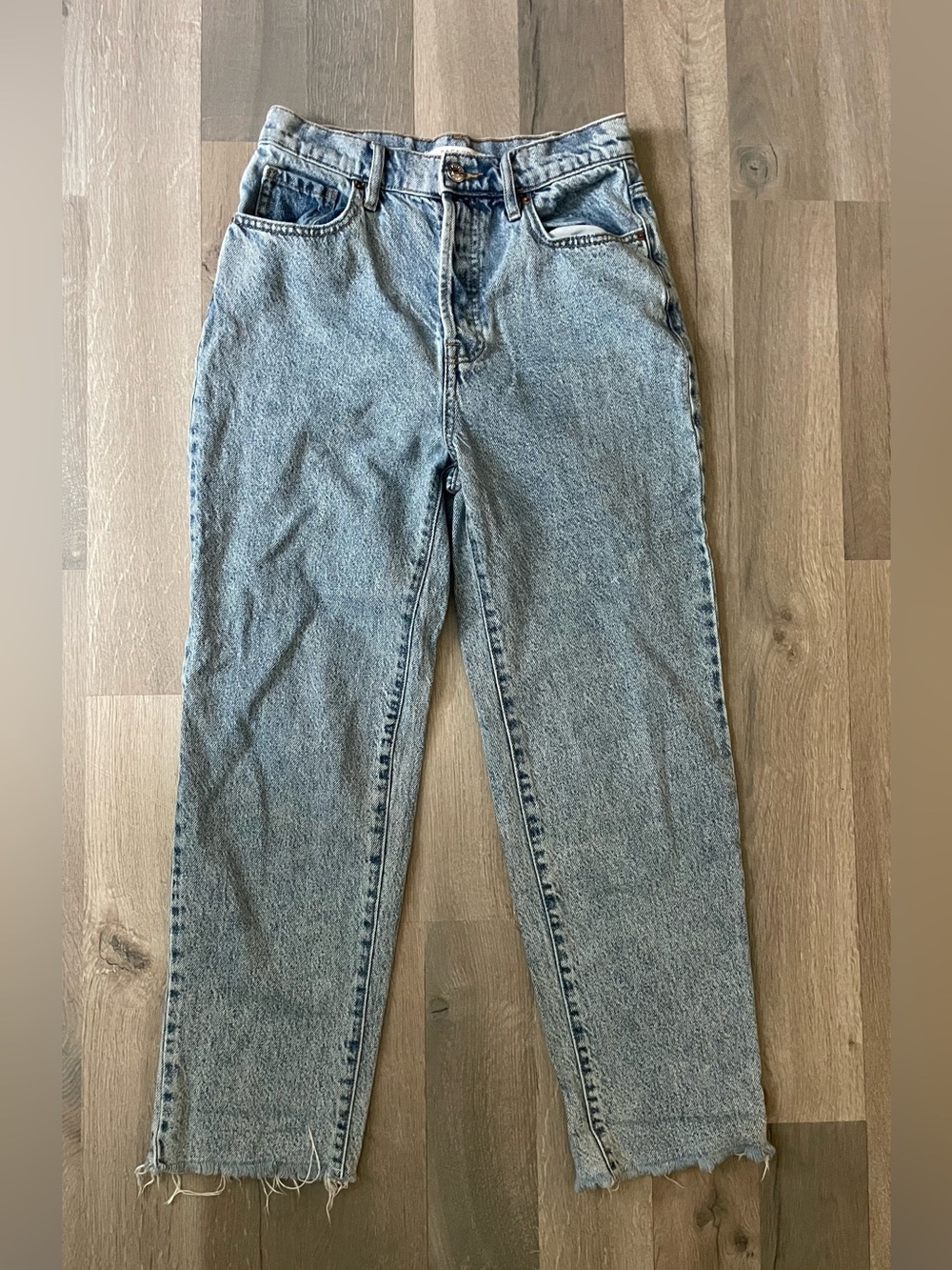 PacSun High Rise Straight Leg Jeans Light Wash Cropped Raw Hem Size 26